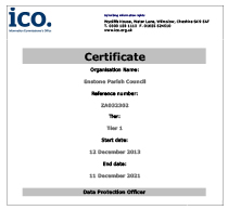 ICO Certificat for Enstone Parish Council